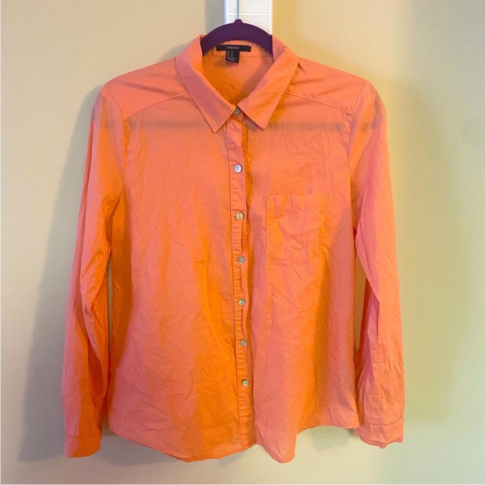F21 Peachy/Orange Button Down Blouse